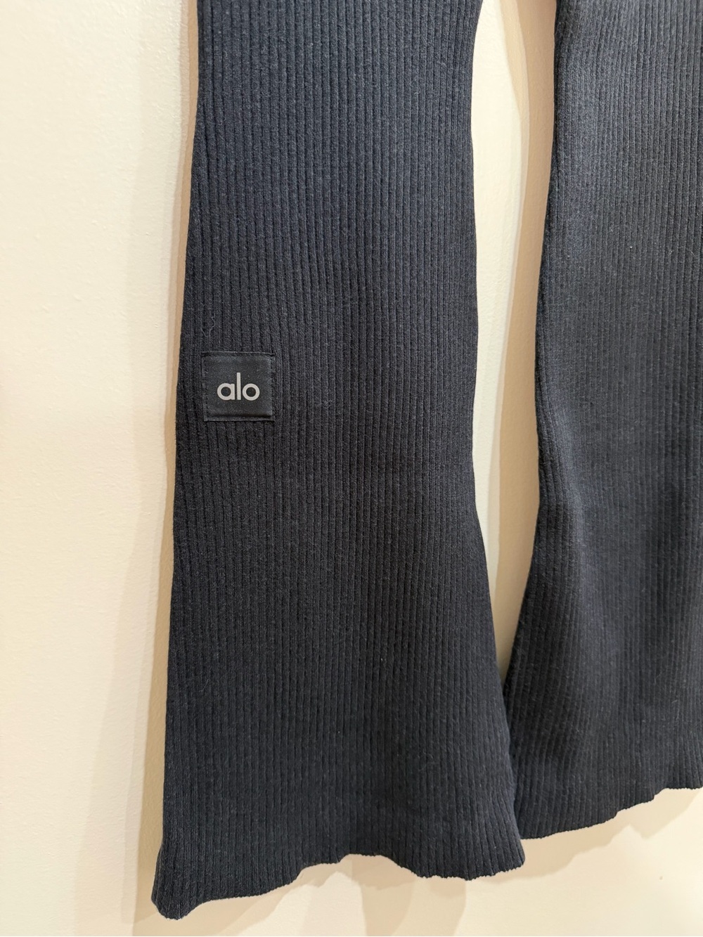 Alo Black Ribbed Knit Flared Pants - Picture 3 of 5